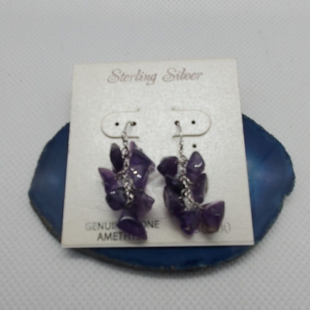 NWT Sterling Silver Genuine Stone Amethyst Earring